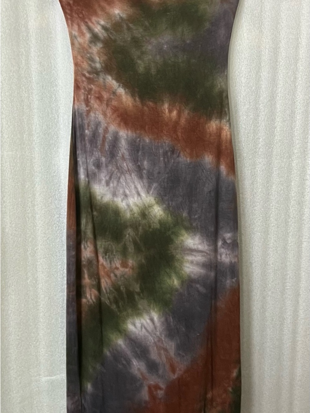 Source Unknown Strapless Tie-Dye Dress in Olive, Rust & Gray